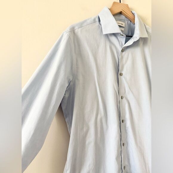 Calvin Klein Steel+ Slim Fit Button Down in Light Blue with Herringbone-Size L - Picture 2 of 8